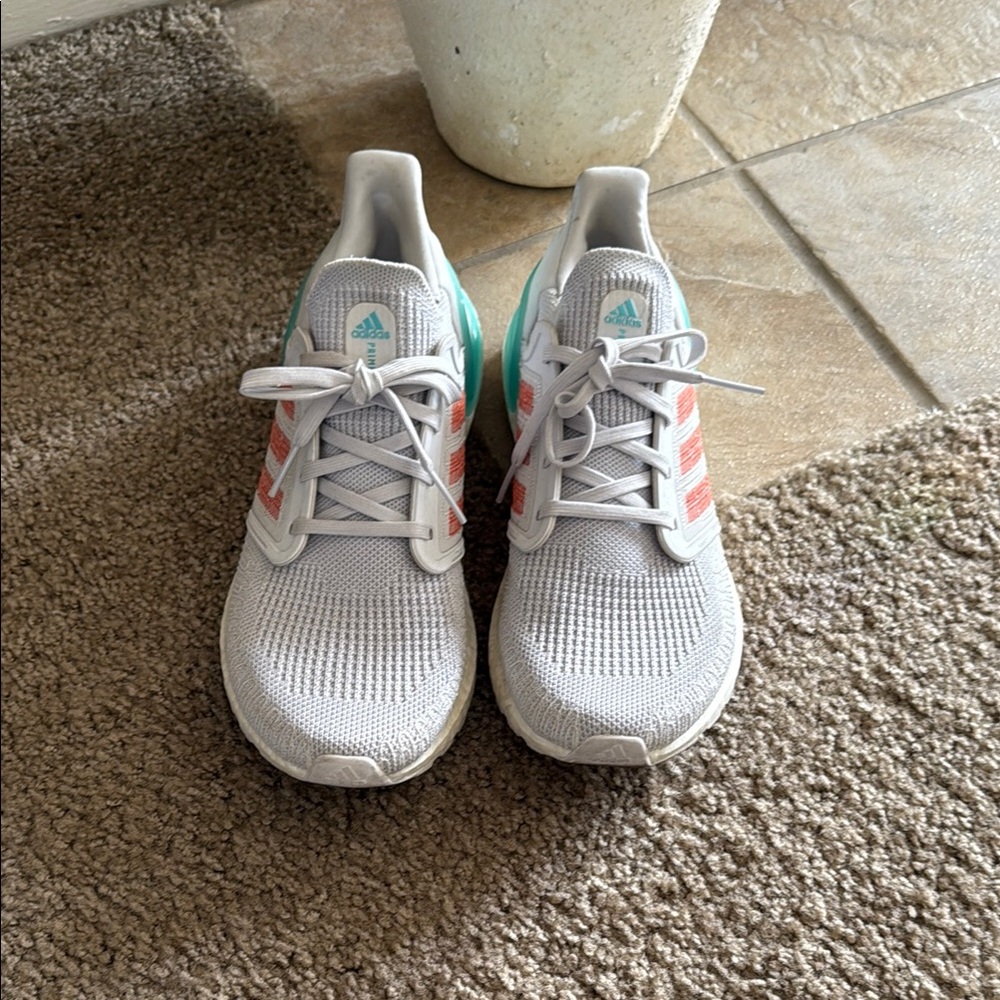 Adidas light Gray and Orange/Aquamarine Running Shoes